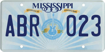 MS license plate ABR023