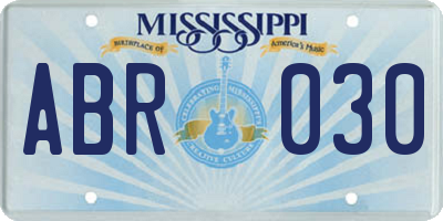 MS license plate ABR030