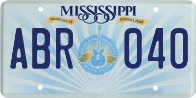 MS license plate ABR040