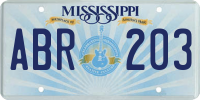 MS license plate ABR203