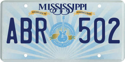 MS license plate ABR502