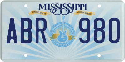 MS license plate ABR980