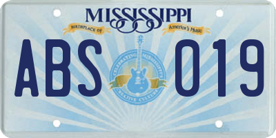 MS license plate ABS019