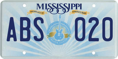 MS license plate ABS020