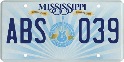 MS license plate ABS039