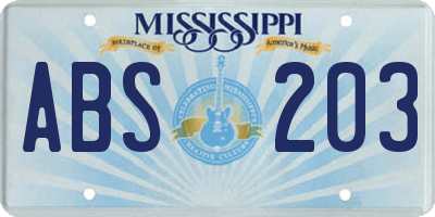 MS license plate ABS203