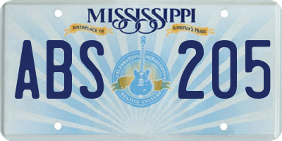 MS license plate ABS205