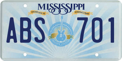 MS license plate ABS701