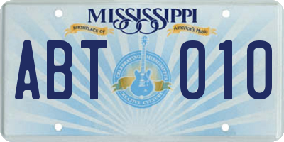 MS license plate ABT010