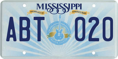 MS license plate ABT020