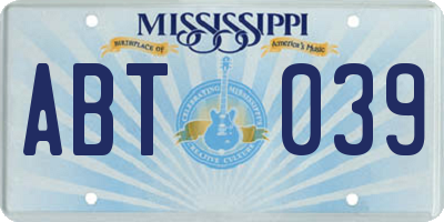 MS license plate ABT039