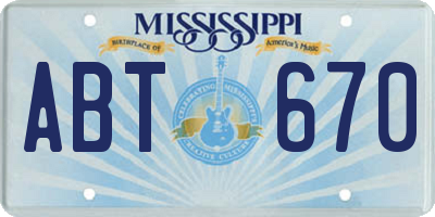 MS license plate ABT670