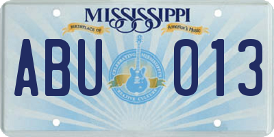 MS license plate ABU013
