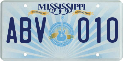 MS license plate ABV010