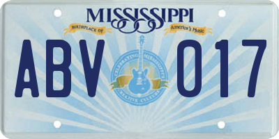 MS license plate ABV017