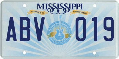 MS license plate ABV019