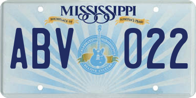 MS license plate ABV022