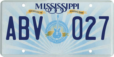 MS license plate ABV027