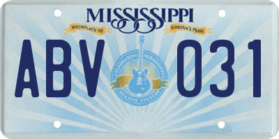 MS license plate ABV031