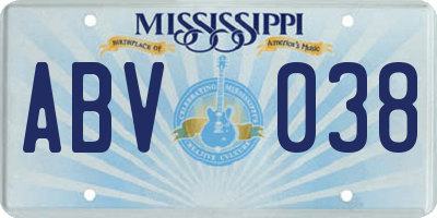 MS license plate ABV038
