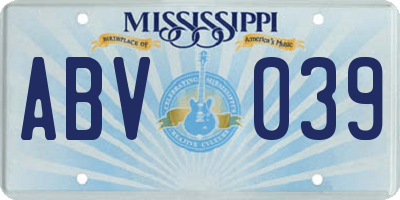 MS license plate ABV039