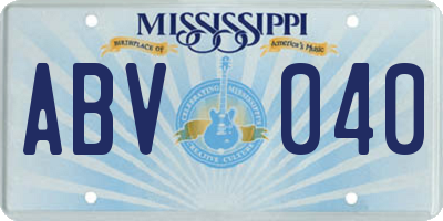 MS license plate ABV040