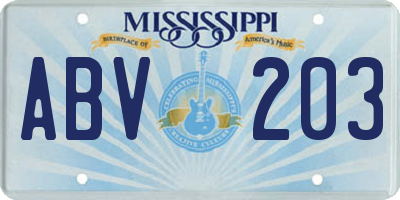 MS license plate ABV203