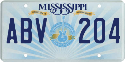MS license plate ABV204