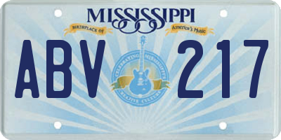 MS license plate ABV217