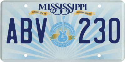 MS license plate ABV230
