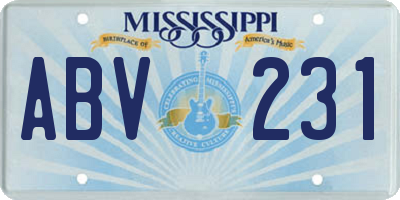 MS license plate ABV231