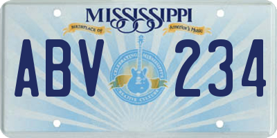 MS license plate ABV234
