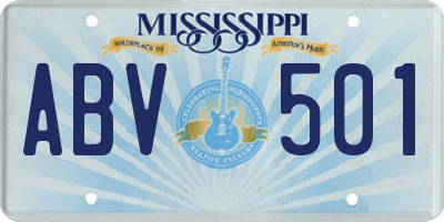 MS license plate ABV501