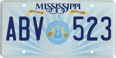 MS license plate ABV523