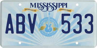 MS license plate ABV533
