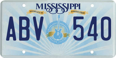 MS license plate ABV540