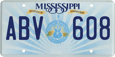 MS license plate ABV608