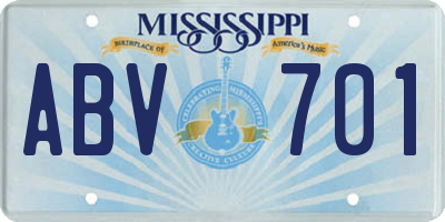 MS license plate ABV701