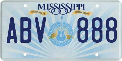 MS license plate ABV888