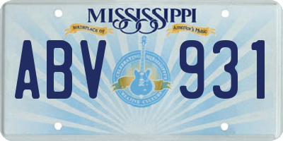 MS license plate ABV931