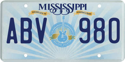 MS license plate ABV980