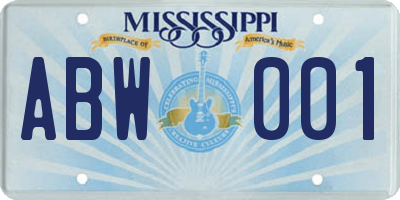 MS license plate ABW001