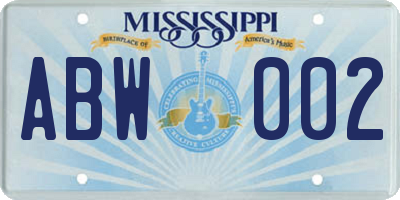 MS license plate ABW002