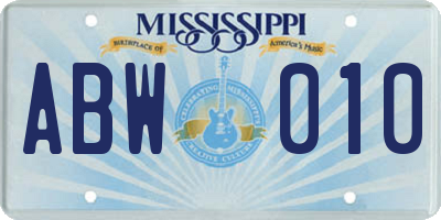 MS license plate ABW010