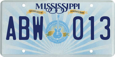 MS license plate ABW013