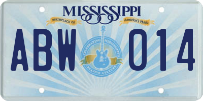MS license plate ABW014