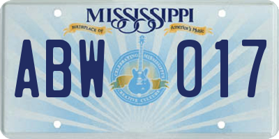 MS license plate ABW017