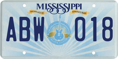 MS license plate ABW018