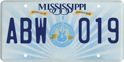 MS license plate ABW019