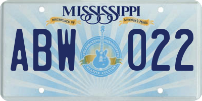 MS license plate ABW022